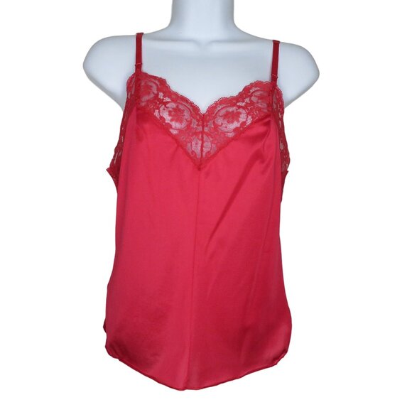 Vintage Olga Red Lace Trim Nylon Camisole Size Small 32 Made In USA - Picture 5 of 12